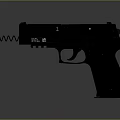Black 3D Rendered Pistol With Serial Number 556 23 And Coiled Spring Muzzle Attachment 3d model