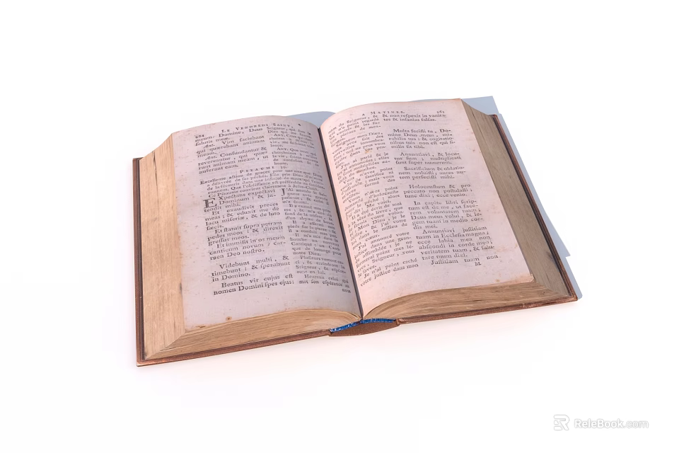 Vintage Open Book Displaying Yellowed Pages And Detailed Text Content 3d model 