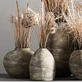 Decorative Potted Dried Plants in Rustic Ceramic Pots with Wheat Ears and Grass