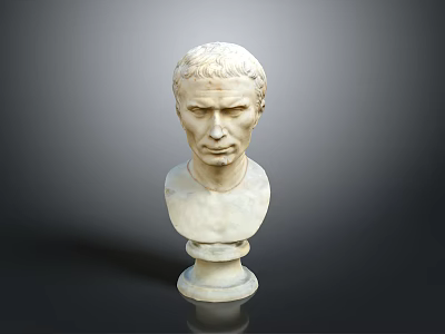 Classical Marble Bust Statue With Detailed Facial Features And Pedestal Base 3d model