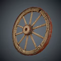 Antique Wooden Spoke Tire With Red Outer Rim And Ornate Carved Hub Design