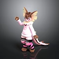 Anthropomorphic Creature Character With Fox Like Ears Pink Outfit Striped Pants And Waving Hand