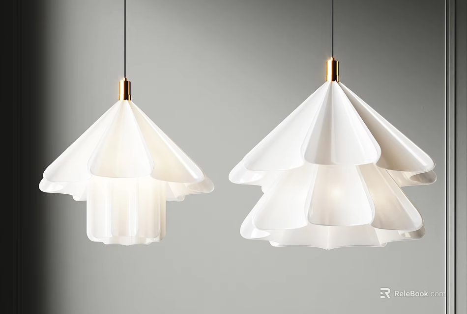 Modern White Petal Shaped Pendant Lights With Golden Top And Elegant Design 3d model 