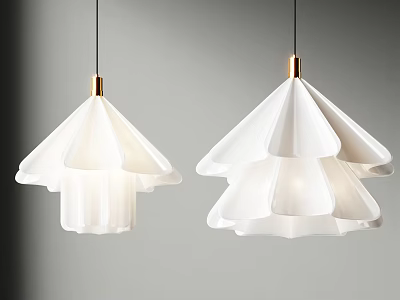 Modern White Petal Shaped Pendant Lights With Golden Top And Elegant Design 3d model
