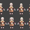 Cute Game And Film Character With White Hair Yellow Red Outfit Multiple Poses