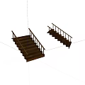 Wooden Staircase Interior Design With Handrail And Two Different Step Styles 3d model