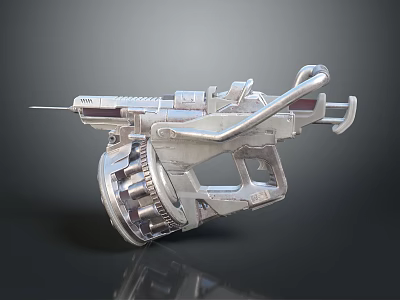 Futuristic Mechanical Weapon Design With Metal Barrel Grip And Gear Mechanism 3d model