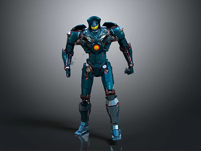 Game Movie Character Detailed Blue Mech Warrior With Mechanical Armor And Glowing Core 3d model