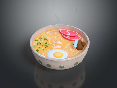 Steaming Hot Ramen Bowl with Sliced Meat Soft Boiled Egg Green Onions and Savory Soup 3d model