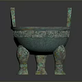Ancient Chinese Bronze Sculpture Carving with Tripod Legs Double Handles and Intricate Patterns
