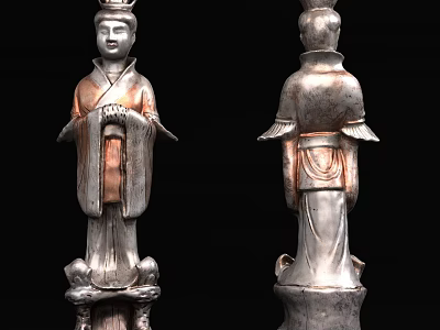 Ancient Style Traditional Robed Figure Sculpture Carving With Decorative Base And Front Back Views 3d model