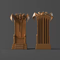 Two Ornate Brown Thrones With Bat Wings And Skull Decorations