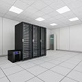 Data Center Facility With Black Server Racks White Walls Ceiling Lights And Floor Tiles