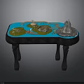 Detailed Tabletop Miniature Landscape With Blue Water Islands Hills And Small Decorations
