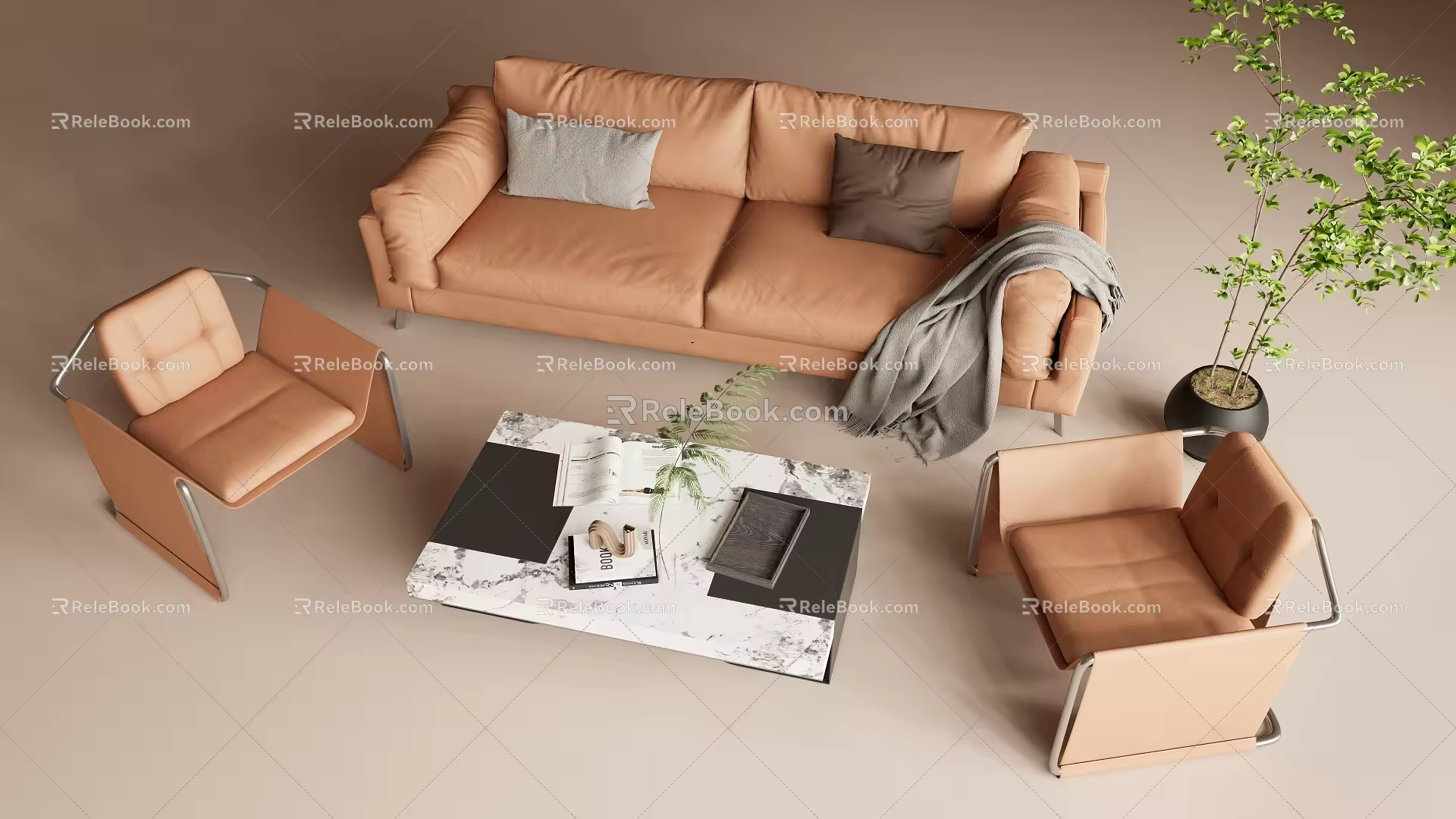 Simple Double Sofa Combination 3d model