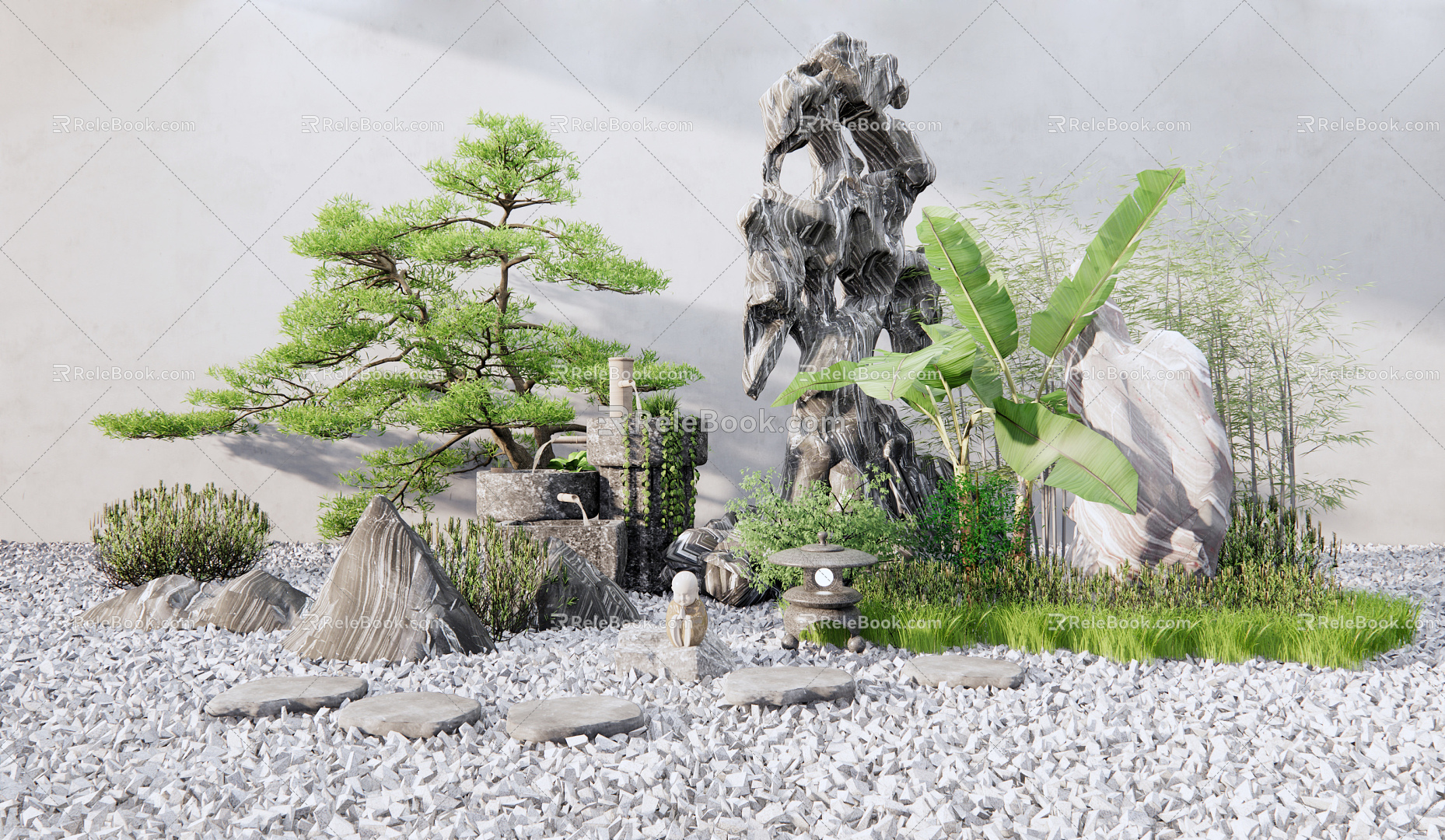 New Chinese Landscape Setches Dead Rock Courtyard Landscape model