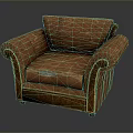 Vintage Brown Leather Armchair With Stitching Details And Worn Texture