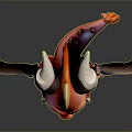 Game Movie Character Cute Red Dragon With Yellow Underbelly Black White Horns And Orange Wings