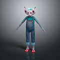 Cartoon Game and Movie Character With Large Eyes Antennae Blue Overalls and Red Shoes