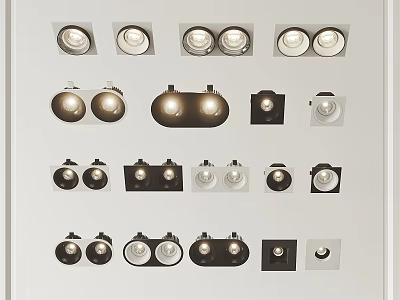 Collection Of Various Downlights And Spotlights With Different Styles On 3d model