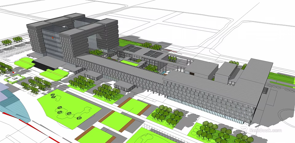 Modern Office Building Design With Landscaped Gardens And Courtyard Spaces 3d model 