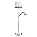 Modern Floor Lamp With White Lampshade Silver Pole And Adjustable Curved Arm