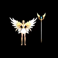 Game Female Character With White Wings Golden Decorations White Dress And Staff Featuring Blue Gemstone
