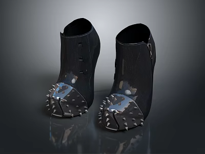 Edgy Black Boots With Spiked Metal Sole And Contemporary Fashion Design 3d model