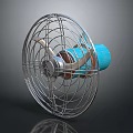Vintage Electric Fan With Metal Wire Cage Blue Motor And Blades
