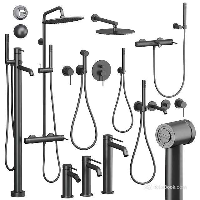 Modern Black Shower Head Set With Handheld Sprayer And Rain Shower Components 3d model