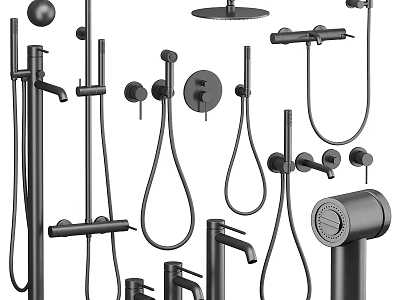 Modern Black Shower Head Set With Handheld Sprayer And Rain Shower Components 3d model