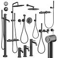 Modern Black Shower Head Set With Handheld Sprayer And Rain Shower Components 3d model