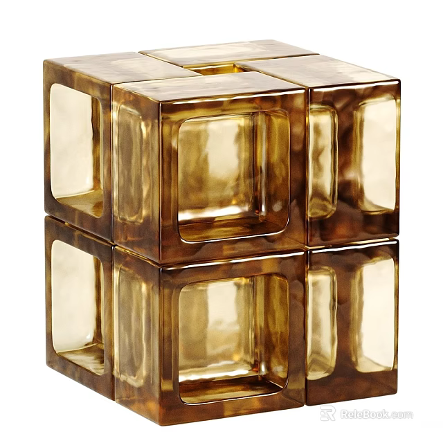 Transparent Amber Cube Stacked Coffee Table With Reflective Surface Design 3d model 