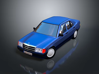Blue Mercedes Benz Classic Sedan with White Wheels and Shiny Exterior 3d model