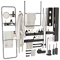 Bathroom Daily Essentials With Hanging Rack Mirror Towels Toiletries Storage And Toilet Brush
