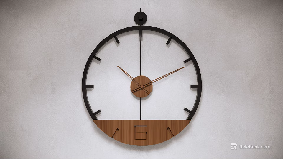 Minimalist Modern Wall Clock With Black Frame Wooden Dial And Gold Hands 3d model 