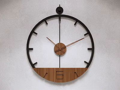 Minimalist Modern Wall Clock With Black Frame Wooden Dial And Gold Hands 3d model