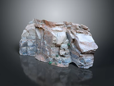 Natural Wood Stone Decorative Structure With Layered Texture And Small Green Plants 3d model