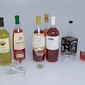 Colorful Wine Bottles And Assorted Glasses Arranged On White Background