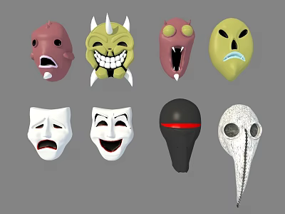 Sculpted Masks Collection Featuring Various Expressions And Colorful Unique Designs 3d model