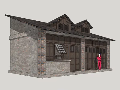 Traditional Style Commercial Complex Featuring Brick Walls Wooden Doors And Classic Roof Design 3d model