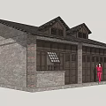 Traditional Style Commercial Complex Featuring Brick Walls Wooden Doors And Classic Roof Design