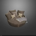 Round Wicker Outdoor Sofa With Neutral Cushions And Soft Throw Blanket For Modern Patio Seating