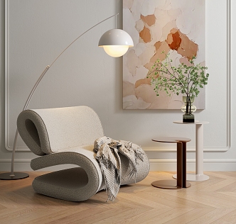 Cream Style Casual Chair Side Combination Casual Chair Single Chair Side Floor Lamp 3d model