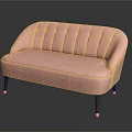 Pink Modern Sofa with Tufted Backrest and Wooden Legs Featuring Metal Accents
