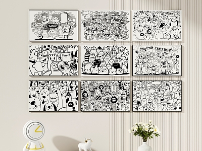 Children's decorative painting black and white cartoon painting 3d model