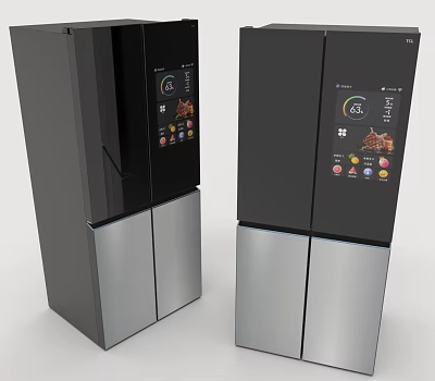 Modern Household Refrigerators With Double Door Digital Display And Black Silver Finish 3d model