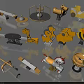 Various Kids Playground Equipment Including Seesaw Spring Riders And Animal Shaped Structures