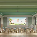 Kindergarten Classroom Interior Featuring Cloud Lights Tree Wall Decor And Playful Learning Space 3d model