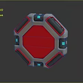 Octagonal Tech Inspired Panel With Red Center Gray Frame And Blue Indicators 3d model